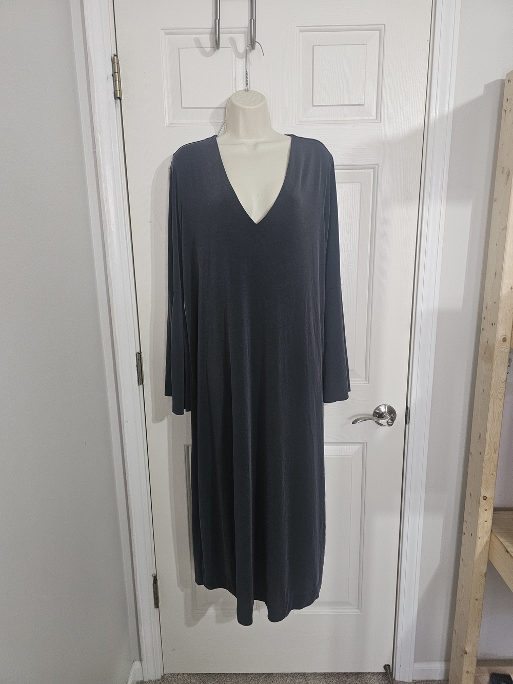 Free People Deep V Maxi Dress in Charcoal